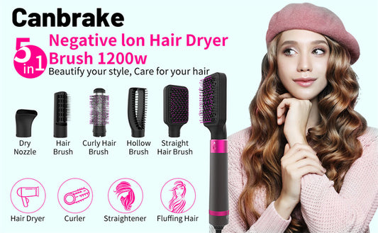 💇♀️ Professional 5-in-1 Hair Dryer Brush – Dryer, Straightener & Curler - Veluna