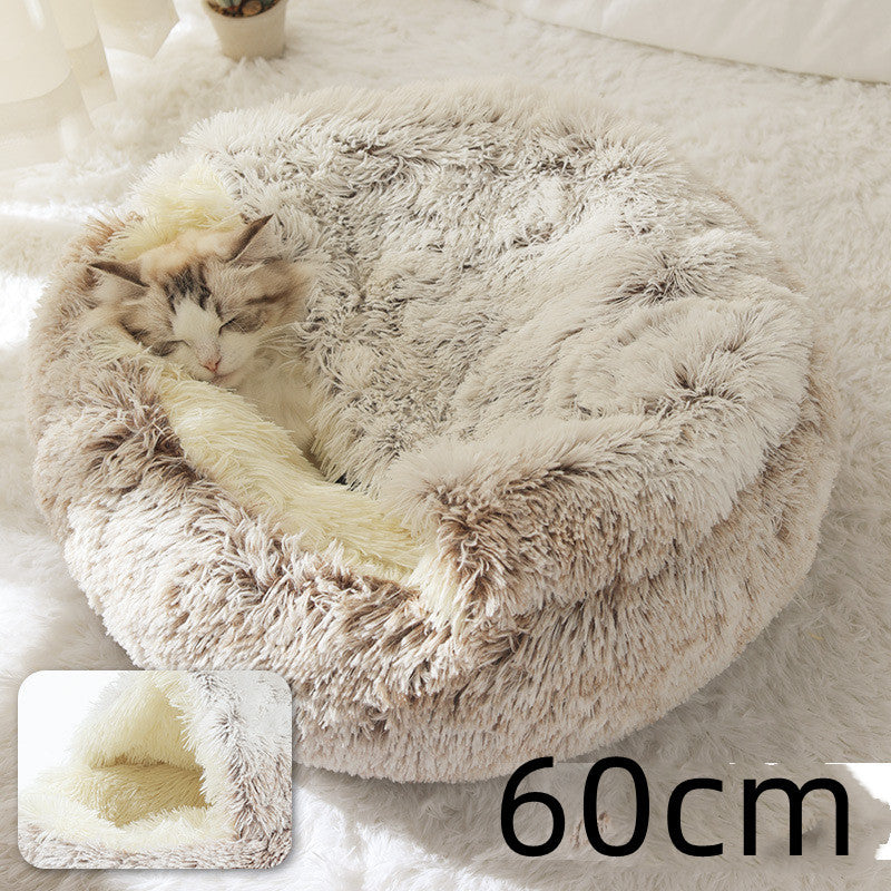2-in-1 plush pet bed for cats and dogs