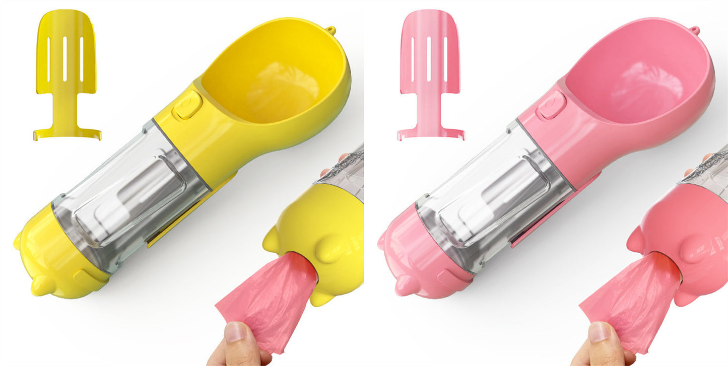 3-in-1 portable pet water bottle with feeding bowl and waste bag