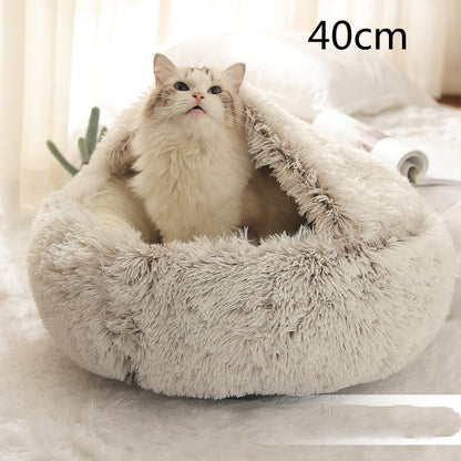 2-in-1 plush pet bed for cats and dogs