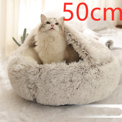2-in-1 plush pet bed for cats and dogs