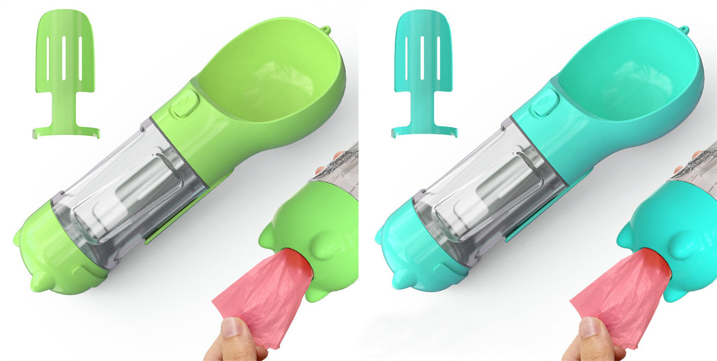 3-in-1 portable pet water bottle with feeding bowl and waste bag