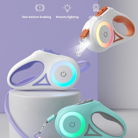 Retractable pet leash with automatic one-button brake