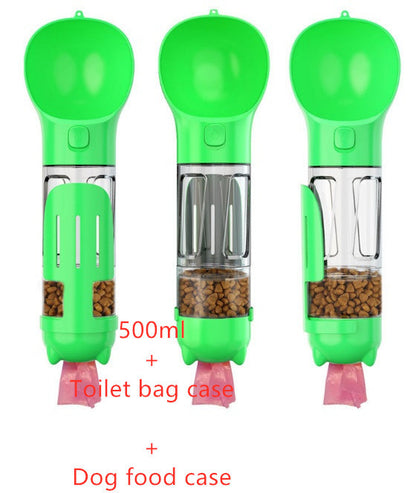 3-in-1 portable pet water bottle with feeding bowl and waste bag
