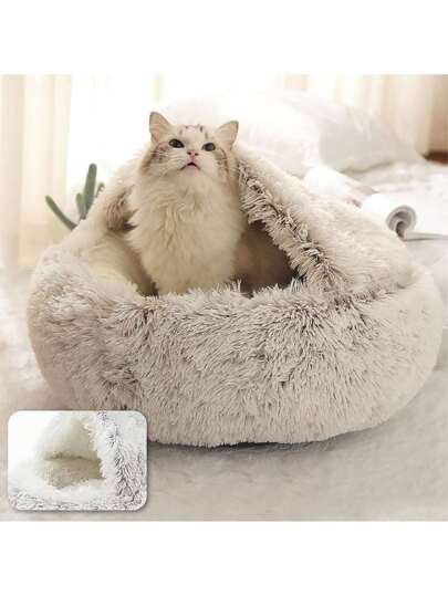 2-in-1 plush pet bed for cats and dogs