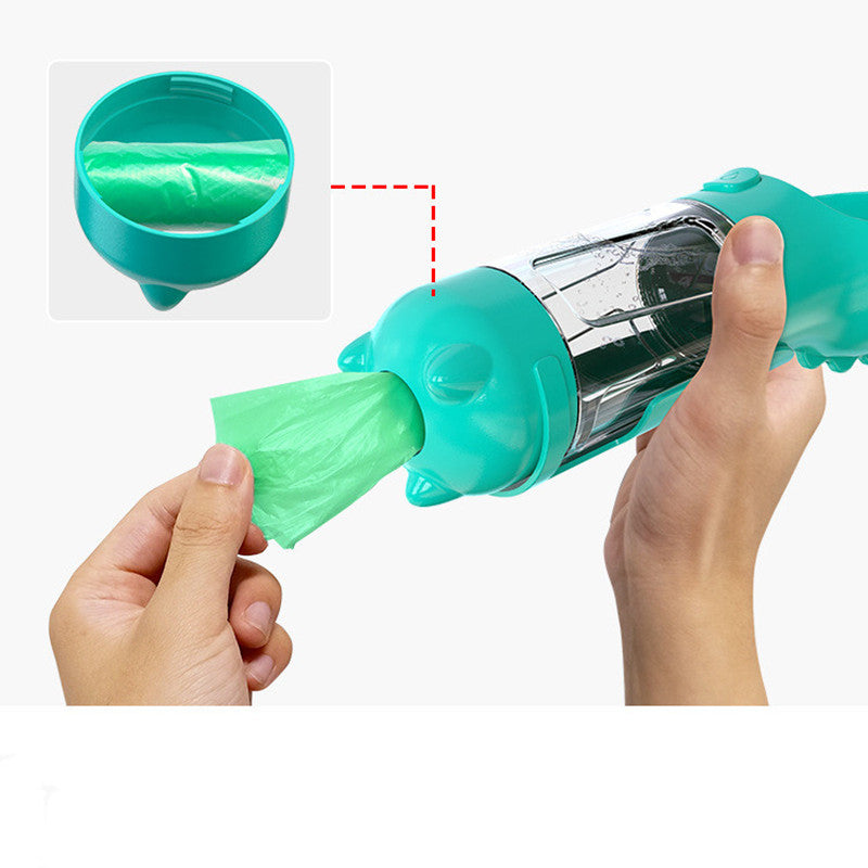 3-in-1 portable pet water bottle with feeding bowl and waste bag