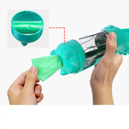 3-in-1 portable pet water bottle with feeding bowl and waste bag