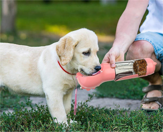 3-in-1 portable pet water bottle with feeding bowl and waste bag