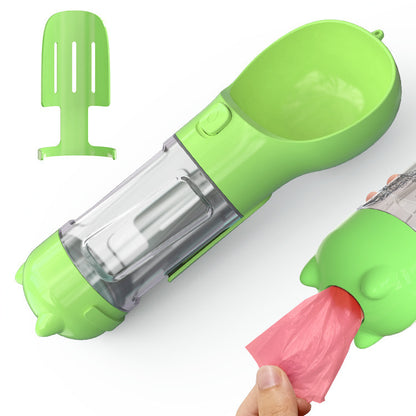 3-in-1 portable pet water bottle with feeding bowl and waste bag