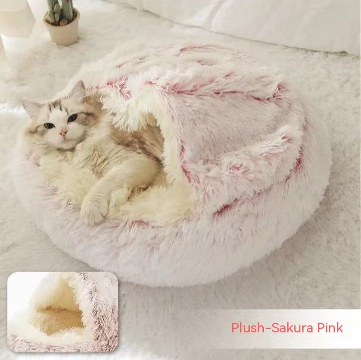 2-in-1 plush pet bed for cats and dogs