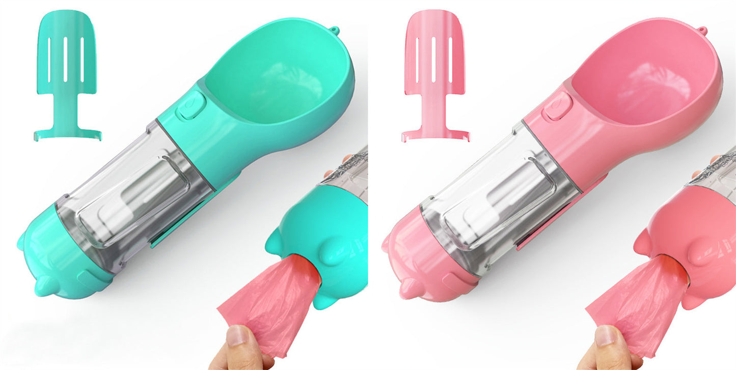 3-in-1 portable pet water bottle with feeding bowl and waste bag