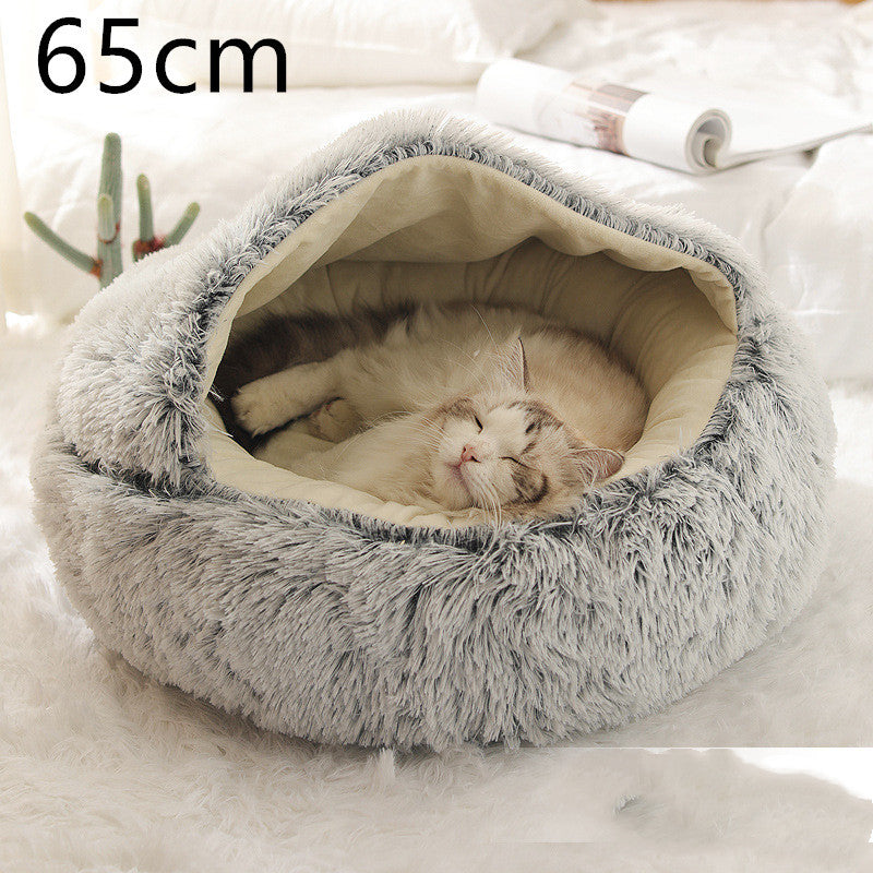 2-in-1 plush pet bed for cats and dogs