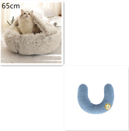 2-in-1 plush pet bed for cats and dogs