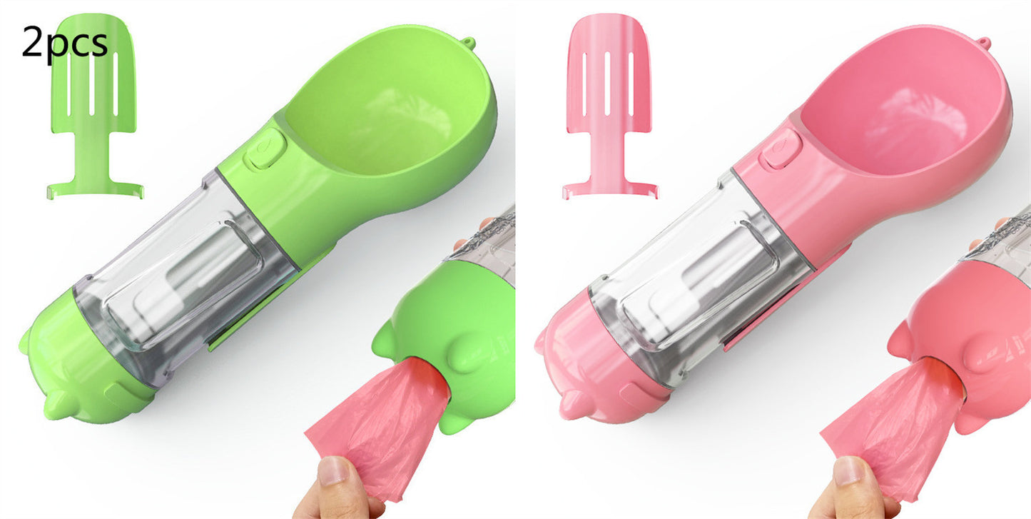 3-in-1 portable pet water bottle with feeding bowl and waste bag