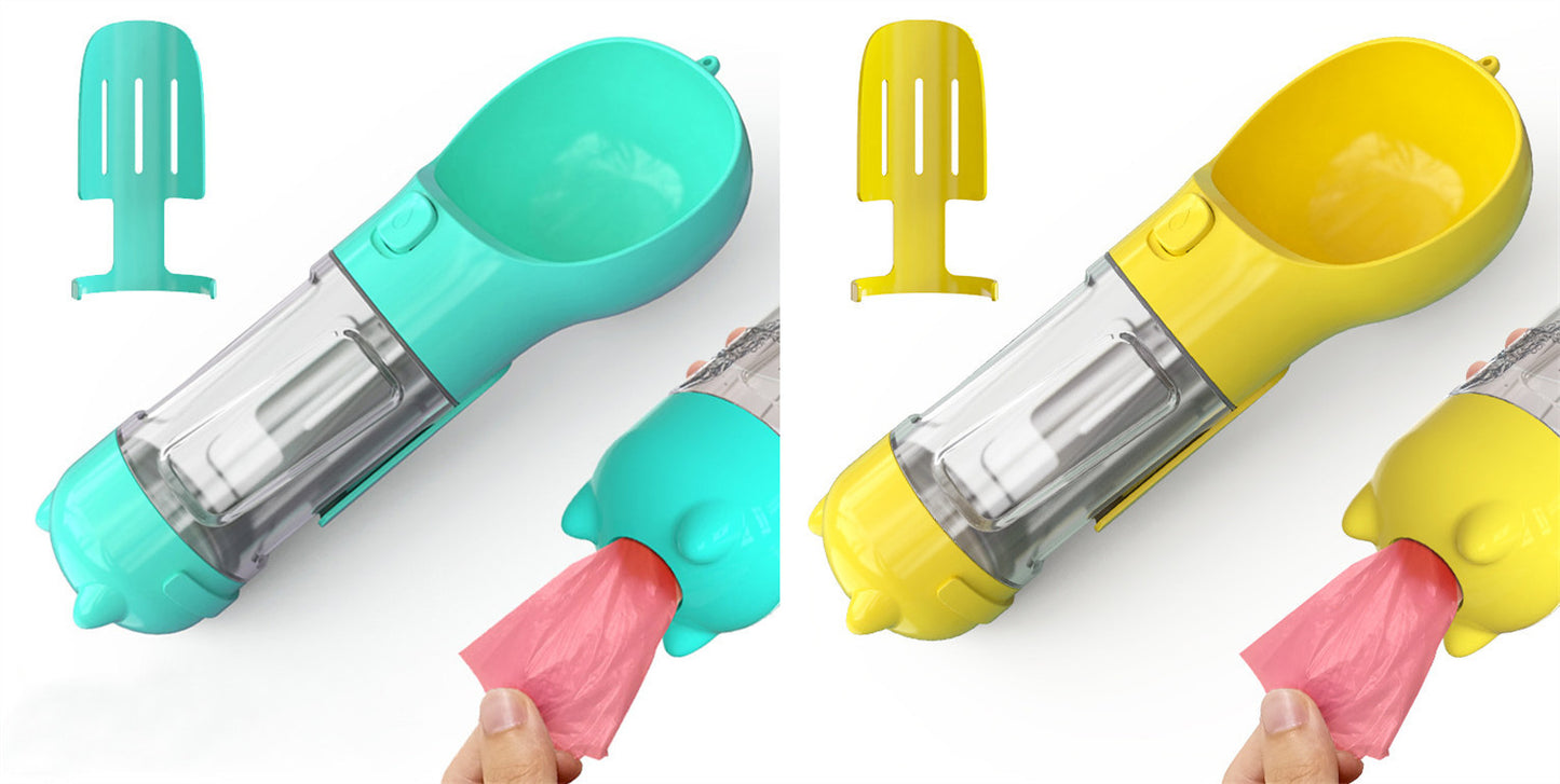 3-in-1 portable pet water bottle with feeding bowl and waste bag