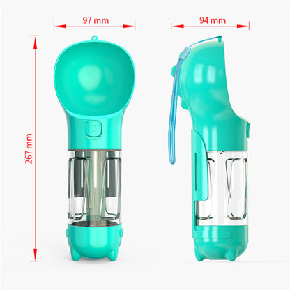 3-in-1 portable pet water bottle with feeding bowl and waste bag
