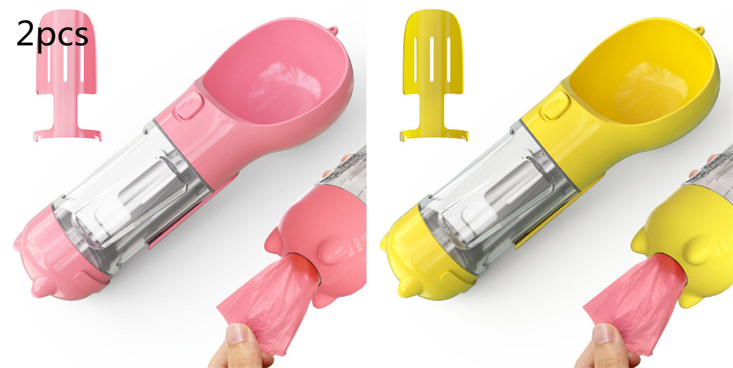 3-in-1 portable pet water bottle with feeding bowl and waste bag