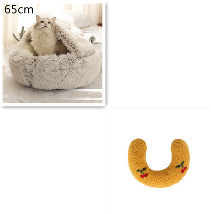 2-in-1 plush pet bed for cats and dogs