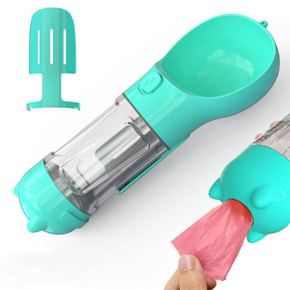 3-in-1 portable pet water bottle with feeding bowl and waste bag