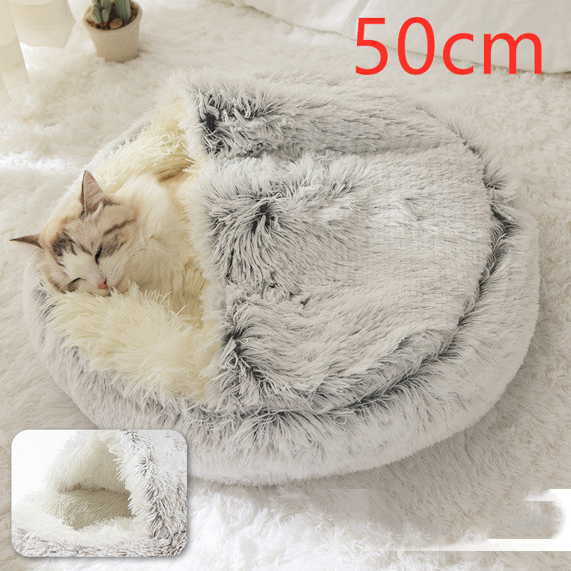 2-in-1 plush pet bed for cats and dogs