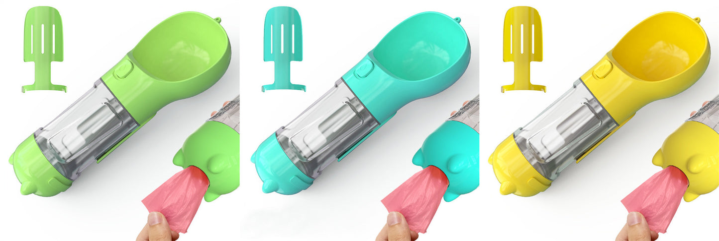 3-in-1 portable pet water bottle with feeding bowl and waste bag