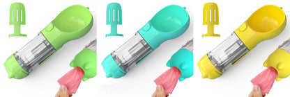 3-in-1 portable pet water bottle with feeding bowl and waste bag