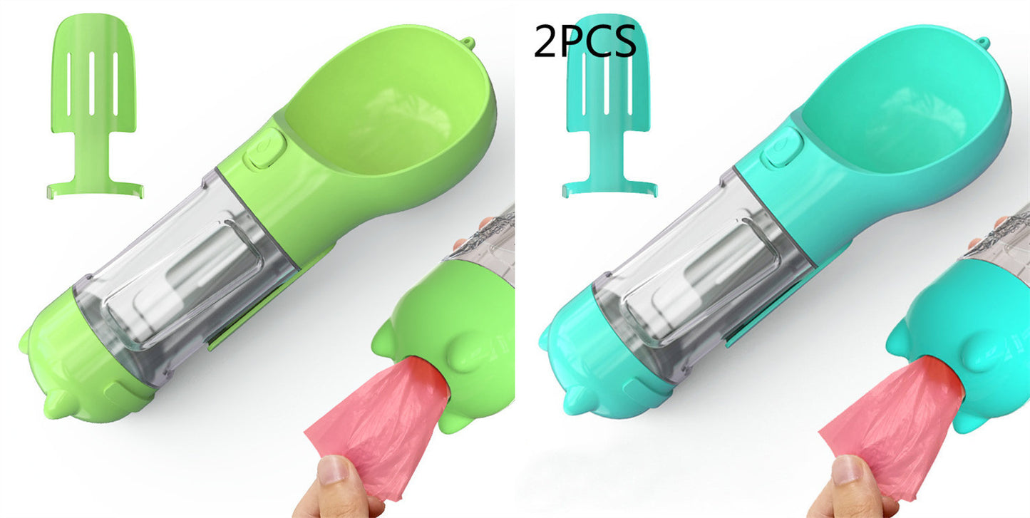 3-in-1 portable pet water bottle with feeding bowl and waste bag