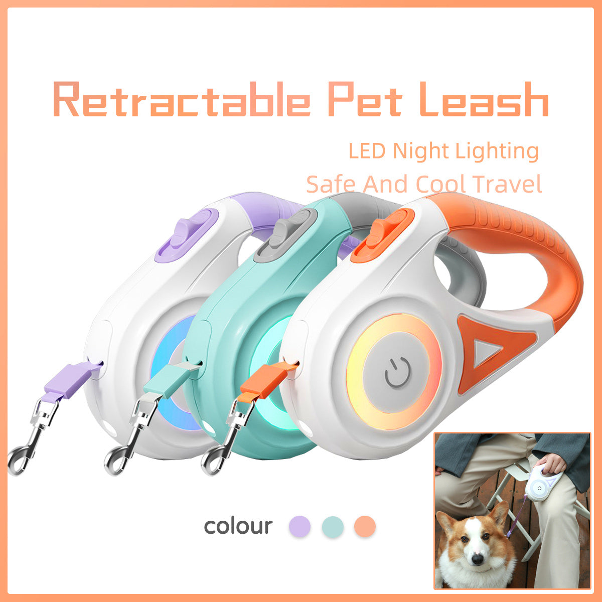 Retractable pet leash with automatic one-button brake