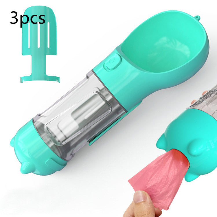 3-in-1 portable pet water bottle with feeding bowl and waste bag