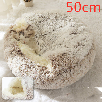2-in-1 plush pet bed for cats and dogs