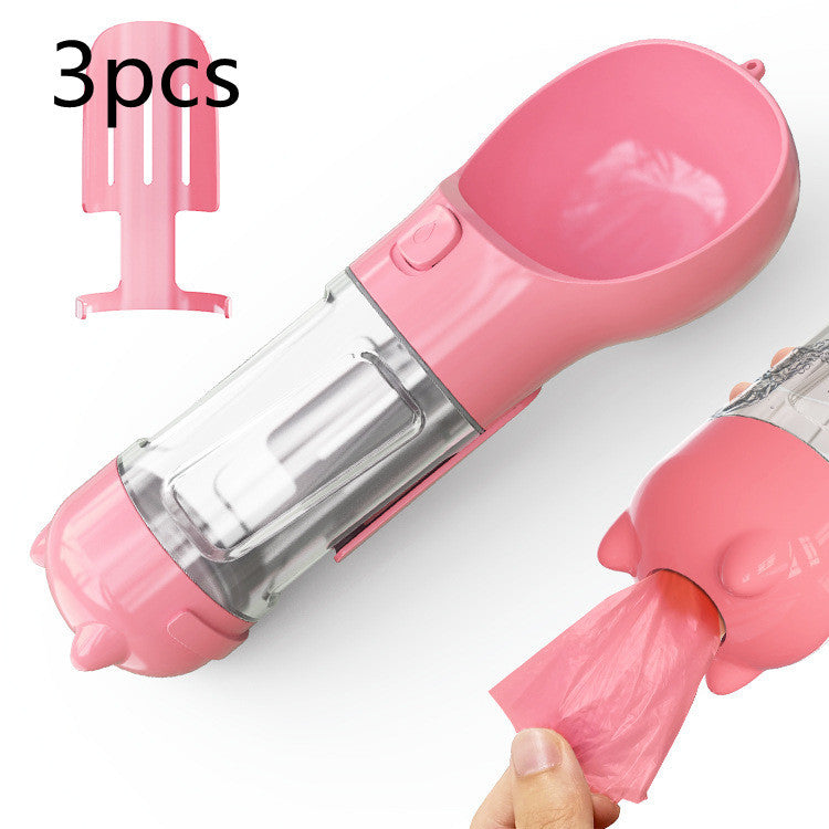 3-in-1 portable pet water bottle with feeding bowl and waste bag