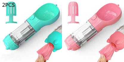 3-in-1 portable pet water bottle with feeding bowl and waste bag