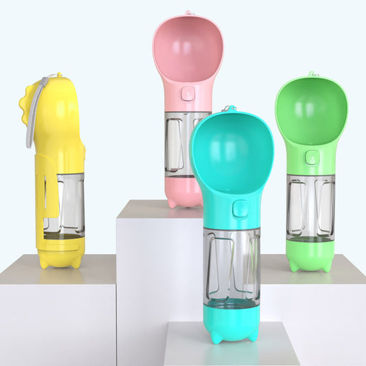 3-in-1 portable pet water bottle with feeding bowl and waste bag