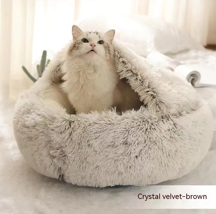 2-in-1 plush pet bed for cats and dogs