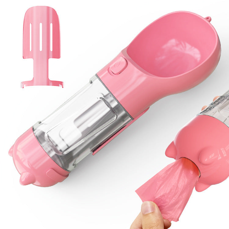3-in-1 portable pet water bottle with feeding bowl and waste bag