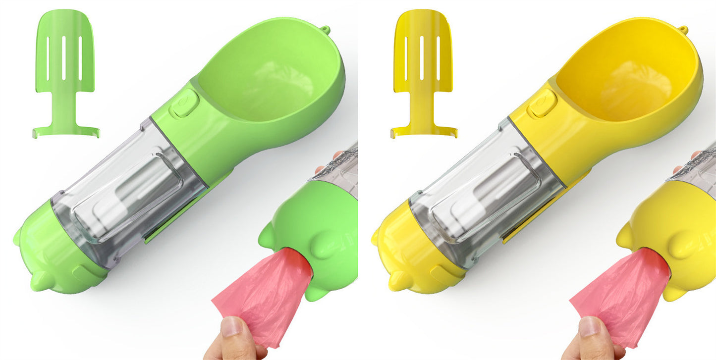 3-in-1 portable pet water bottle with feeding bowl and waste bag