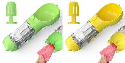 3-in-1 portable pet water bottle with feeding bowl and waste bag
