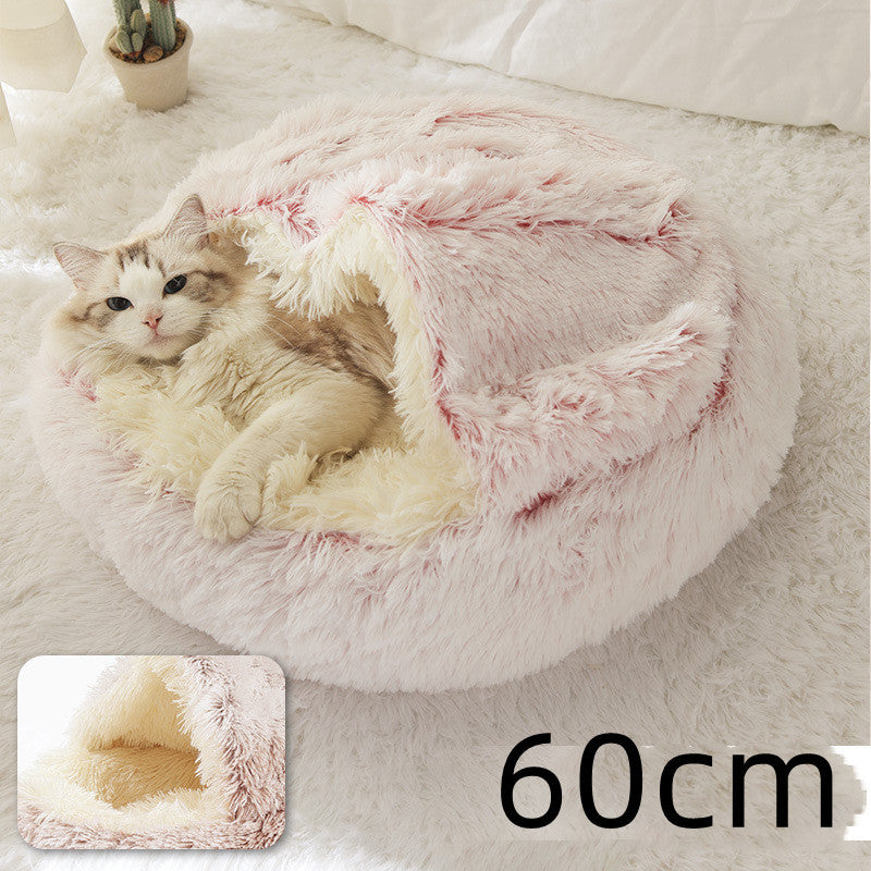 2-in-1 plush pet bed for cats and dogs