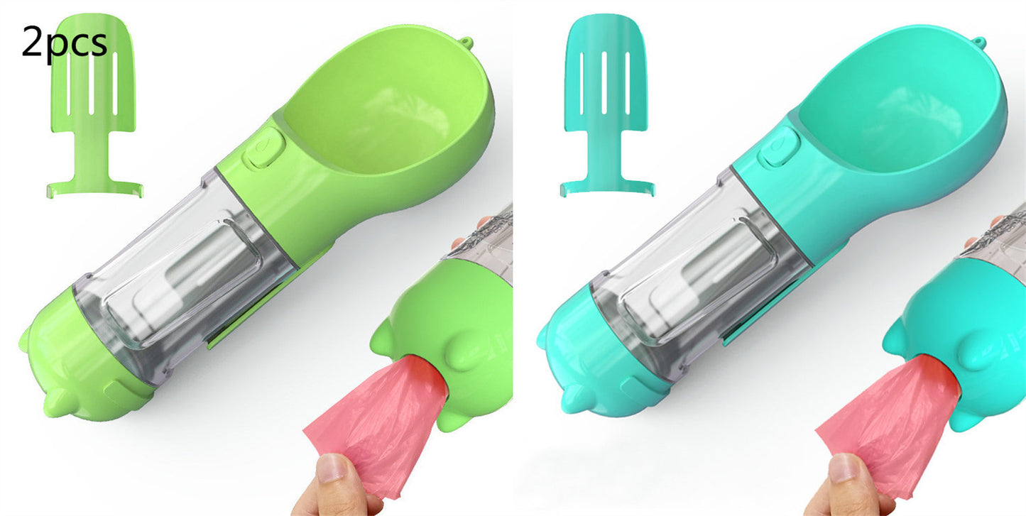 3-in-1 portable pet water bottle with feeding bowl and waste bag