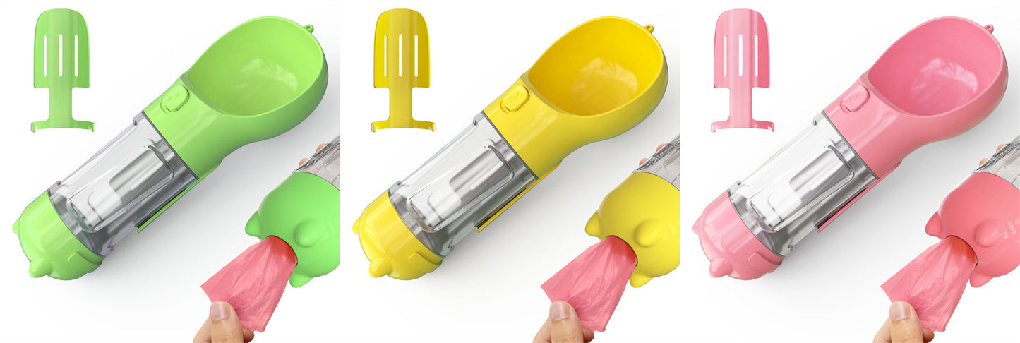 3-in-1 portable pet water bottle with feeding bowl and waste bag