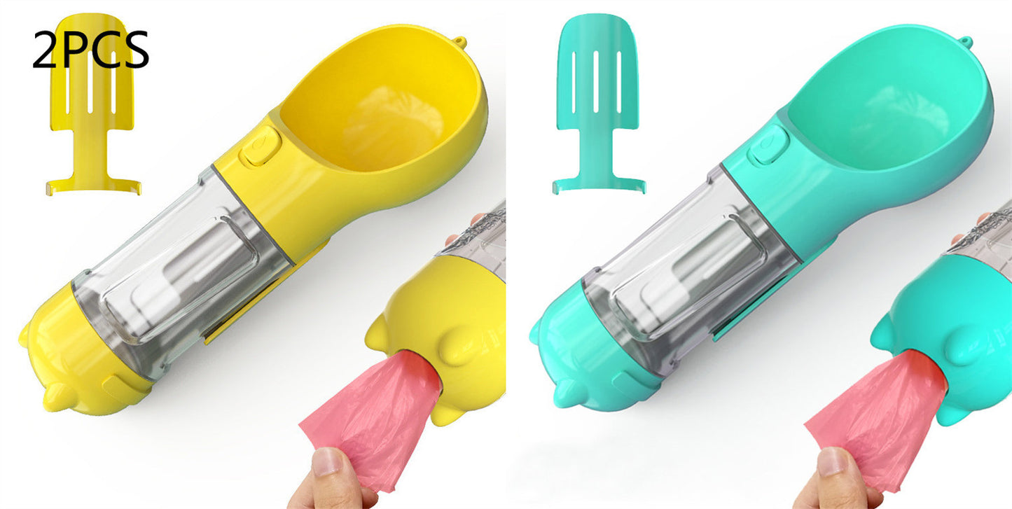 3-in-1 portable pet water bottle with feeding bowl and waste bag