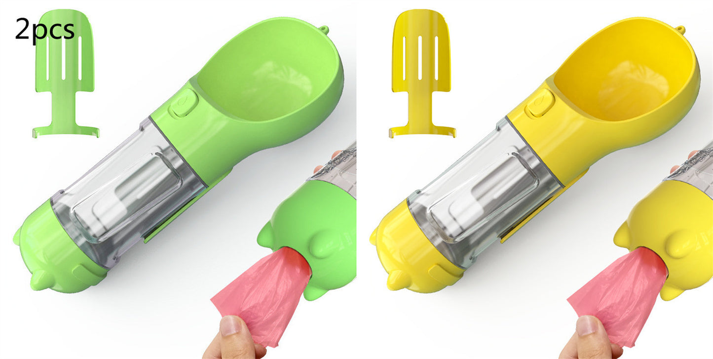 3-in-1 portable pet water bottle with feeding bowl and waste bag