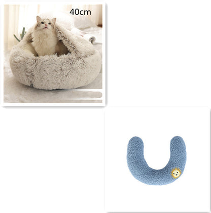 2-in-1 plush pet bed for cats and dogs