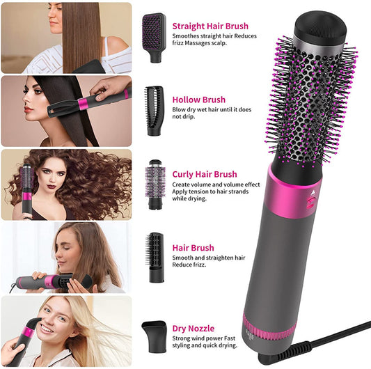 💇‍♀️ Professional 5-in-1 Hair Dryer Brush – Dryer, Straightener & Curler - Veluna