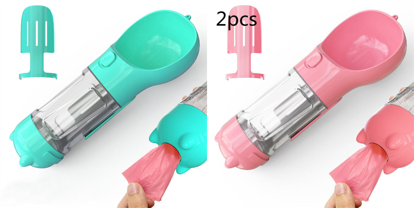 3-in-1 portable pet water bottle with feeding bowl and waste bag