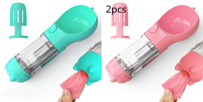 3-in-1 portable pet water bottle with feeding bowl and waste bag