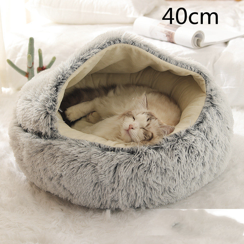 2-in-1 plush pet bed for cats and dogs