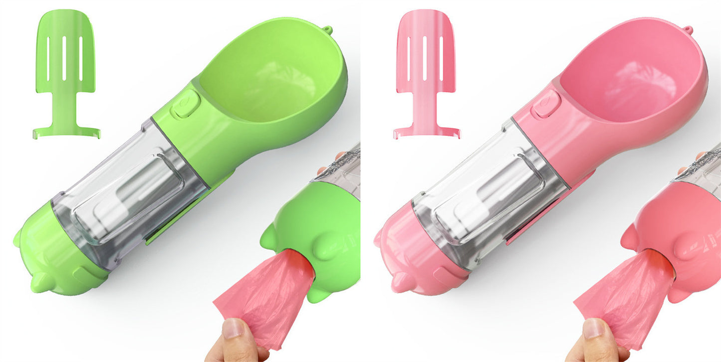 3-in-1 portable pet water bottle with feeding bowl and waste bag