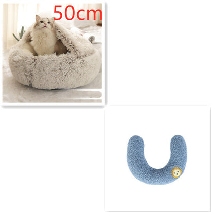 2-in-1 plush pet bed for cats and dogs