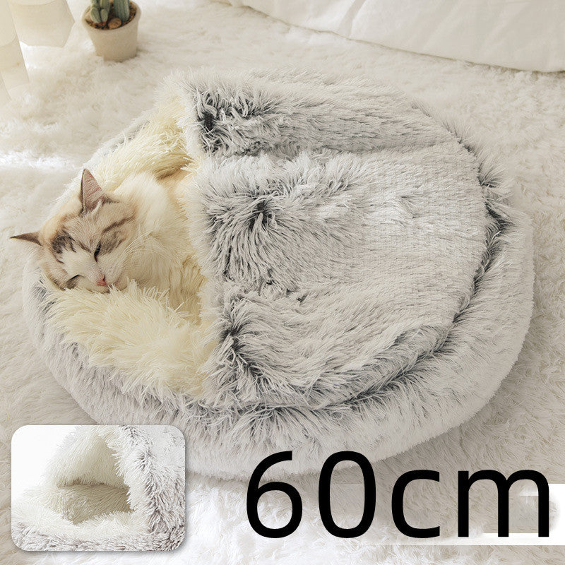 2-in-1 plush pet bed for cats and dogs